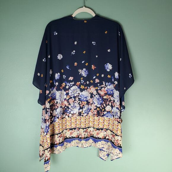 Maurices Womens Navy Blue Floral Print Open Front Kimono Size One Size - Picture 2 of 6